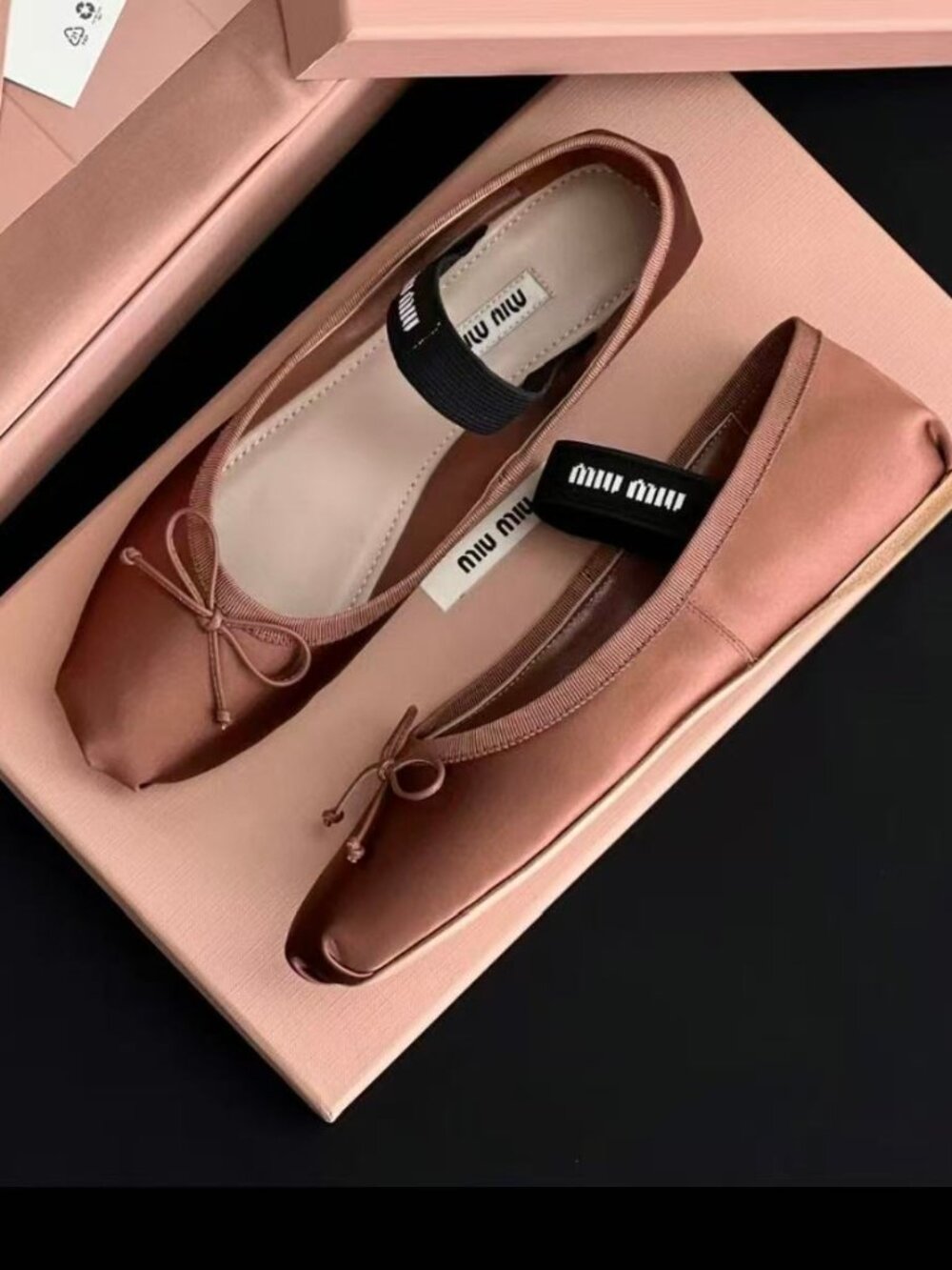 Miu Miu Mauve Satin Bow Logo Strap Mary Jane Ballet Flats - Picture 5 of 6